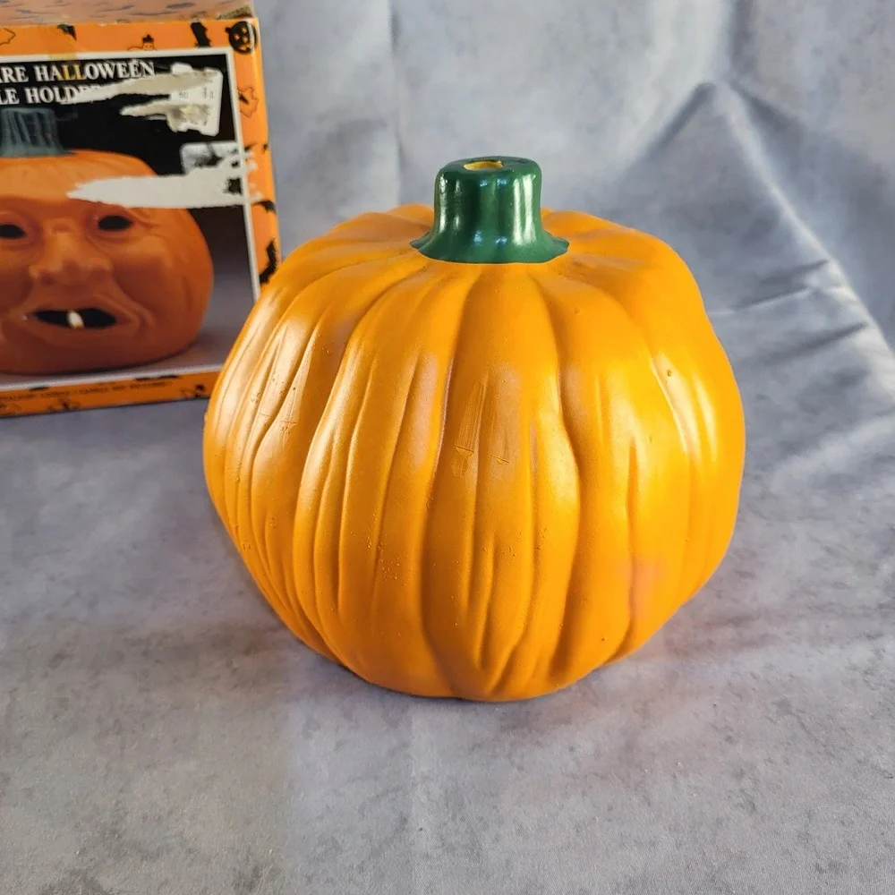 Vintage Jack o Lantern Pumpkin Earthware Halloween Candle Holder Ceramic 6
